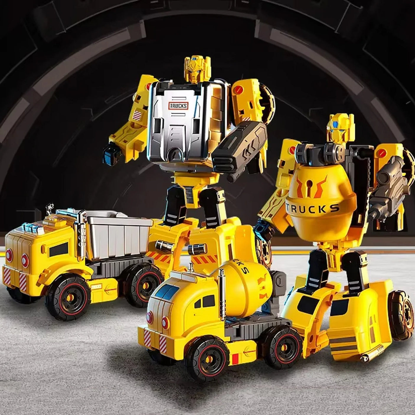Kolekcija žutih Transformer građevinskih vozila i robota