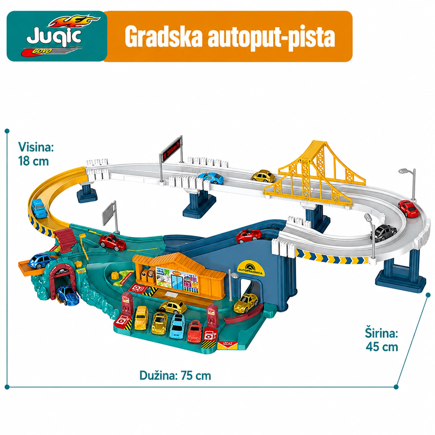 Dimenzije Juqic gradske autoput-staze 75 × 45 × 18 cm