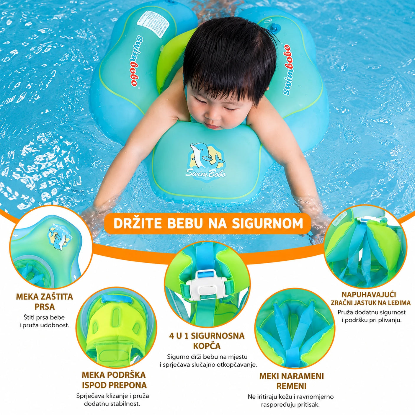 Mekana potpora, remeni i sigurnosna kopča na SwimBoBo kolutu