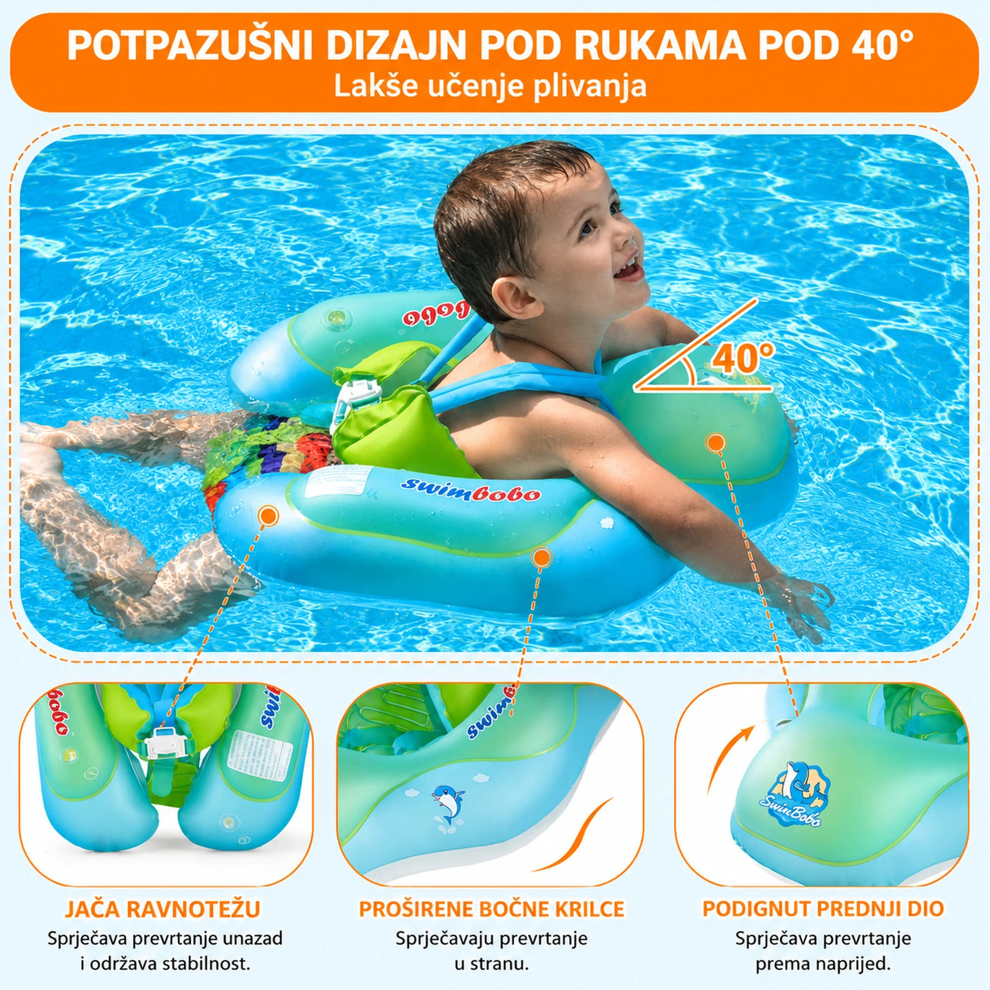 Stabilan položaj bebe u SwimBoBo kolutu za plivanje