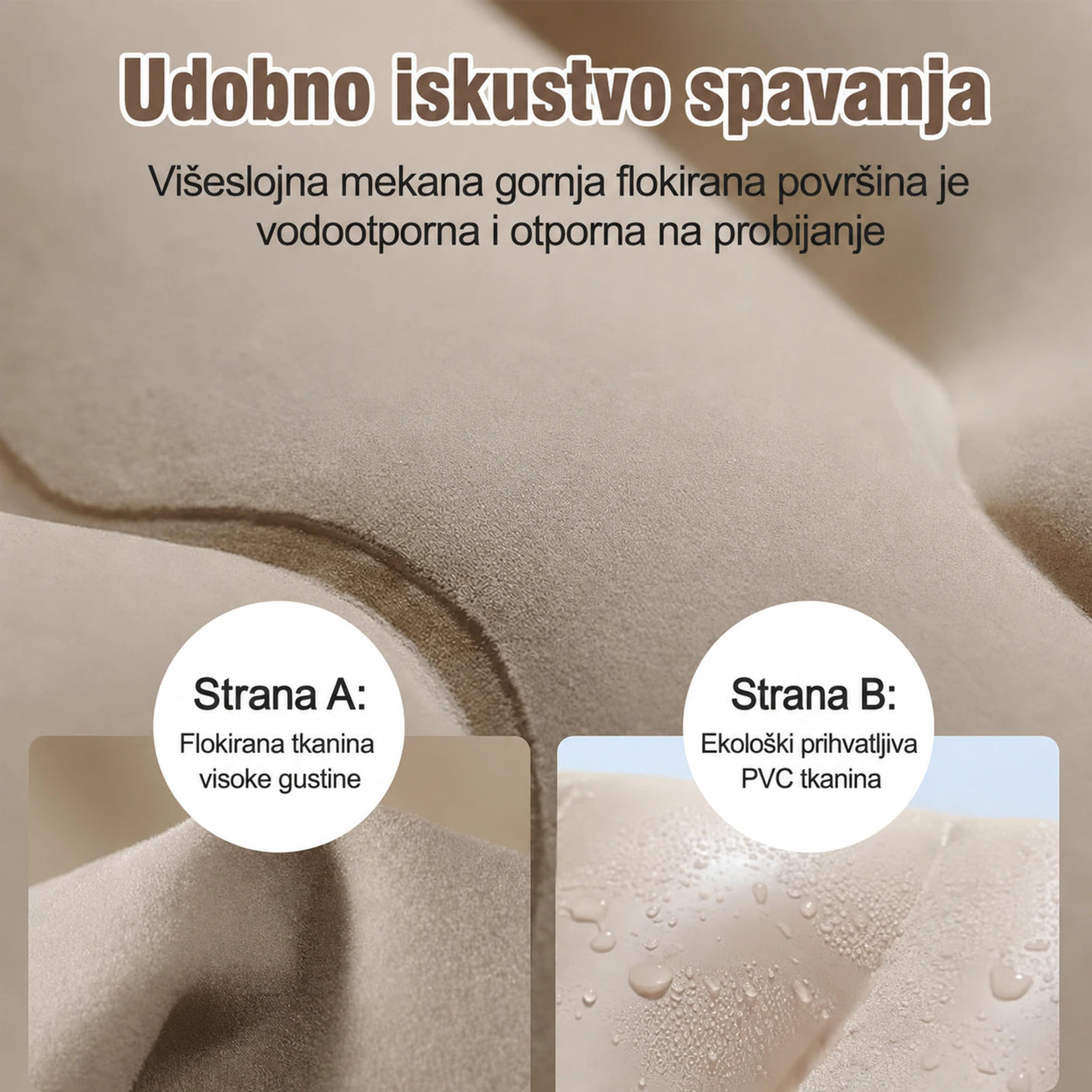 Vodootporna flokirana površina zračnog madraca