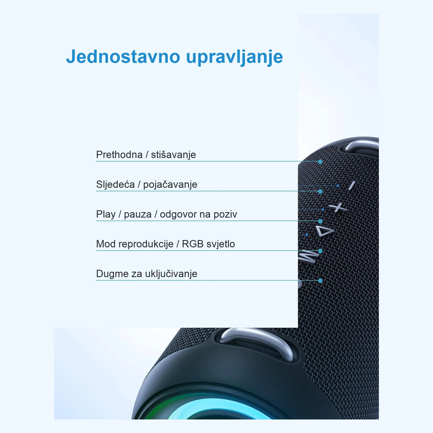 MIFA A90 kontrole za muziku pozive i RGB svjetlo