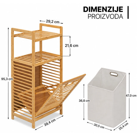 Dimenzije BAMBO korpe za veš i odvojive tekstilne vreće