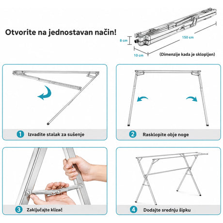 Uputstvo za jednostavno rasklapanje X-TYPE stalka za sušenje