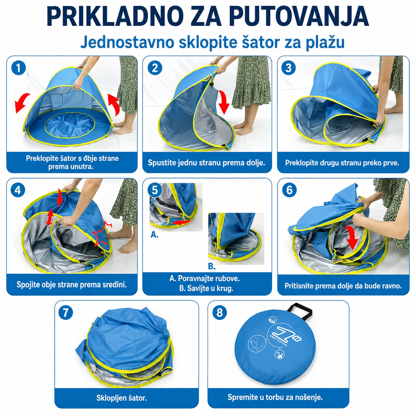 Uputstvo za sklapanje pop-up šatora za plažu