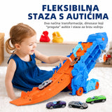 Dijete se igra TREX dinosaur kamionom i metalnim autićima
