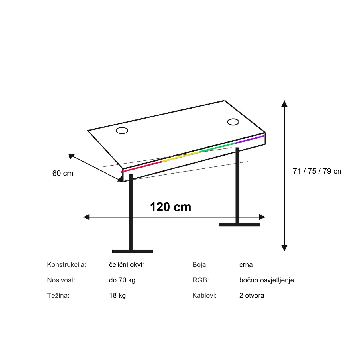 BASE | RGB gaming stol - specifikacije