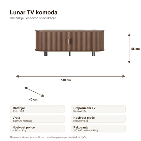 Lunar TV komoda dimenzije u centimetrima