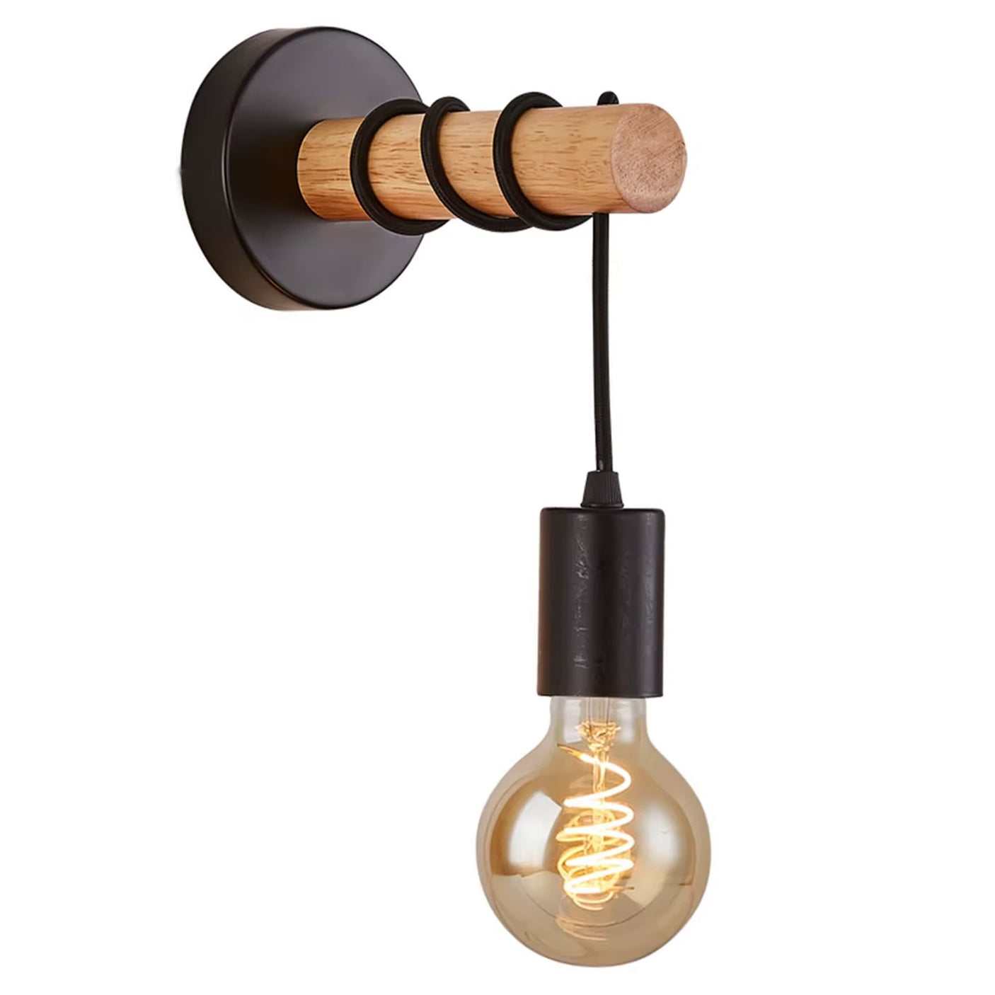 Zidna lampa E27 drvo i metal crna